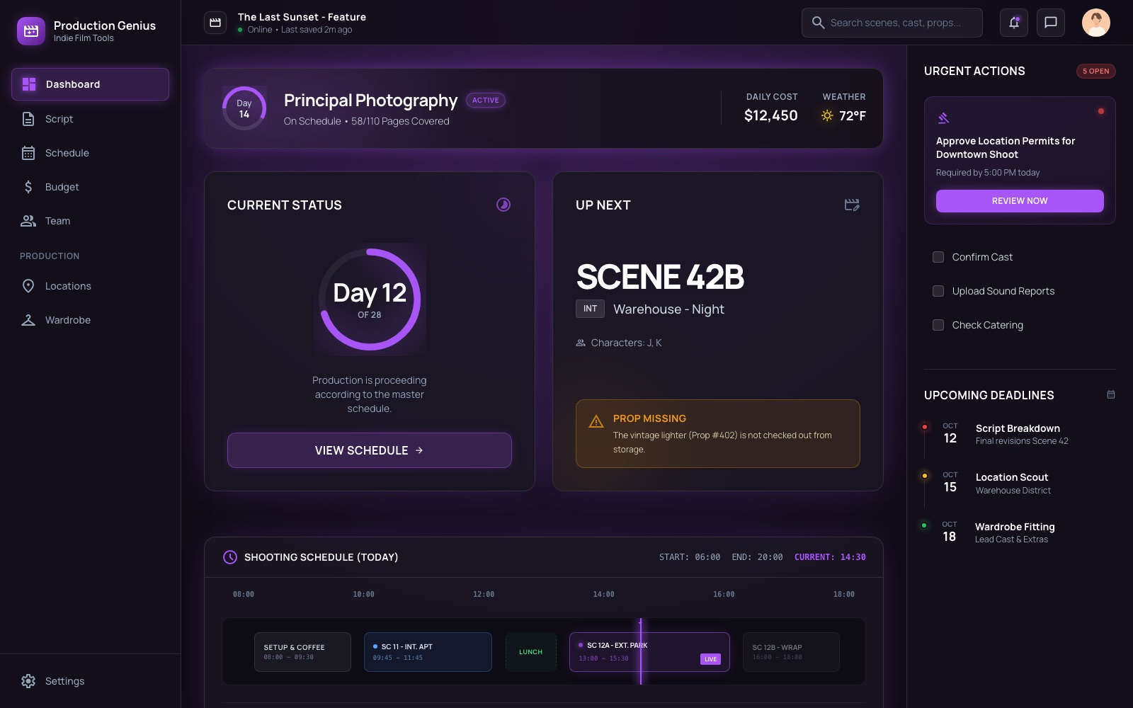 Production — Run the shoot day from one screen