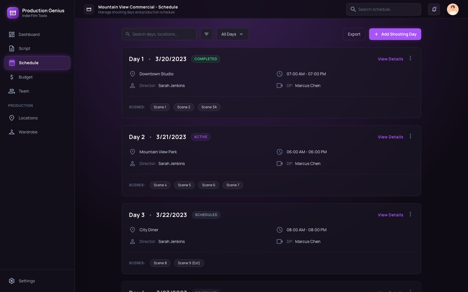 Schedule screen — Lock the schedule